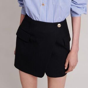 Maje | asymmetrical wrap mini skirt with pockets | Black | Size 36